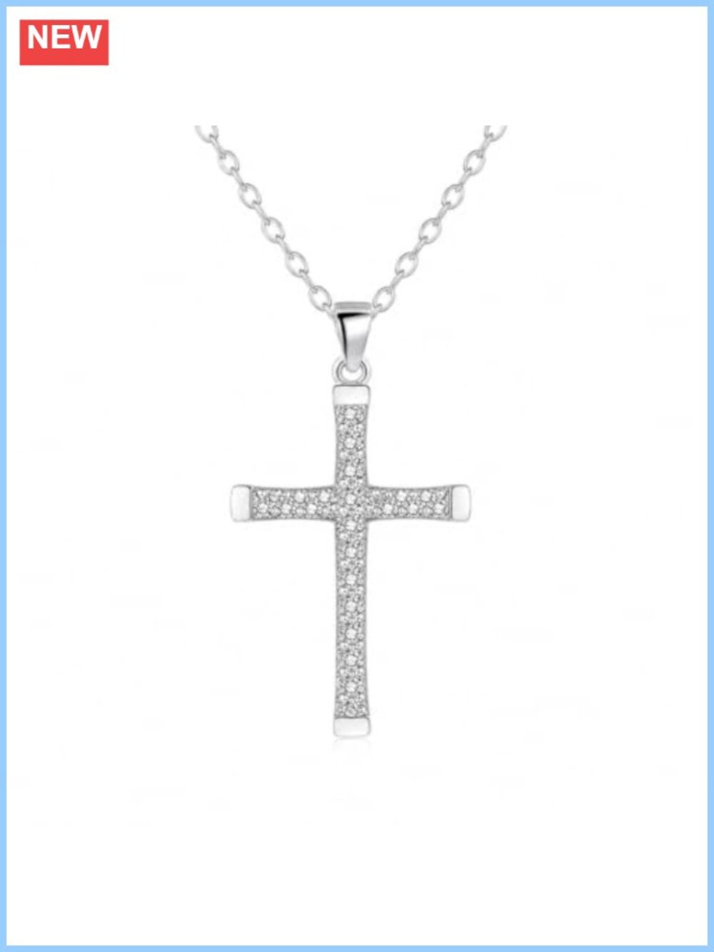 Cubic Zirconia Cross Pendant Necklace Stainless Steel Women